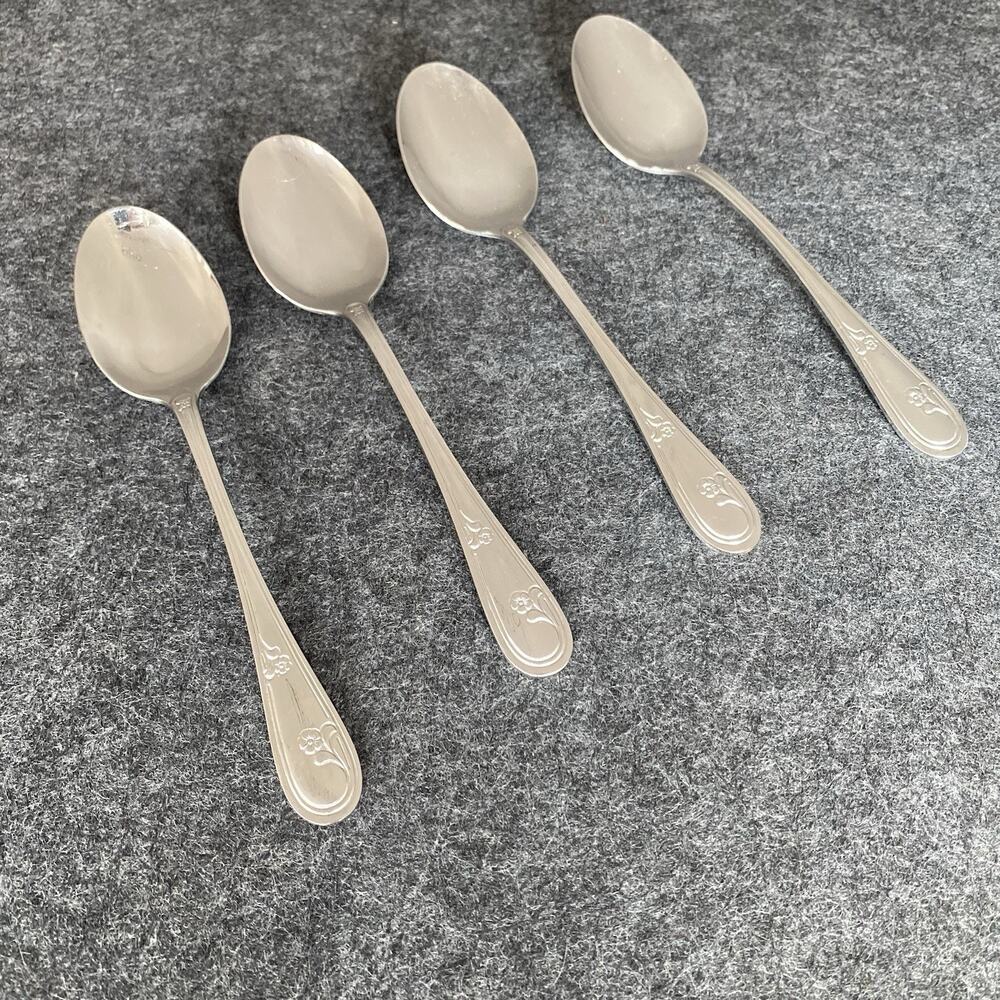 Oneida Northland Stainless Steel Devon Floral Large Spoons 6.75” Set Of 4